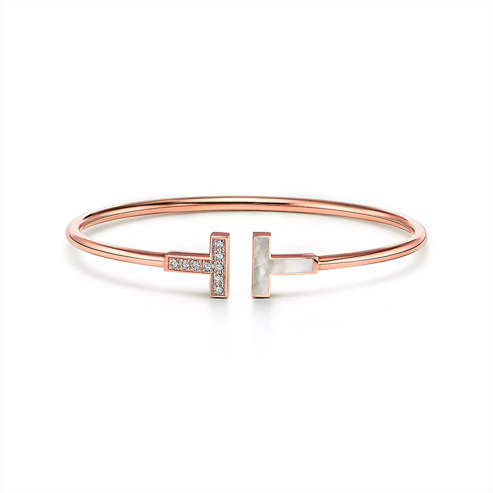 Tiffany Tiffany T Wire Bracelet in Rose Gold with Diamonds and M