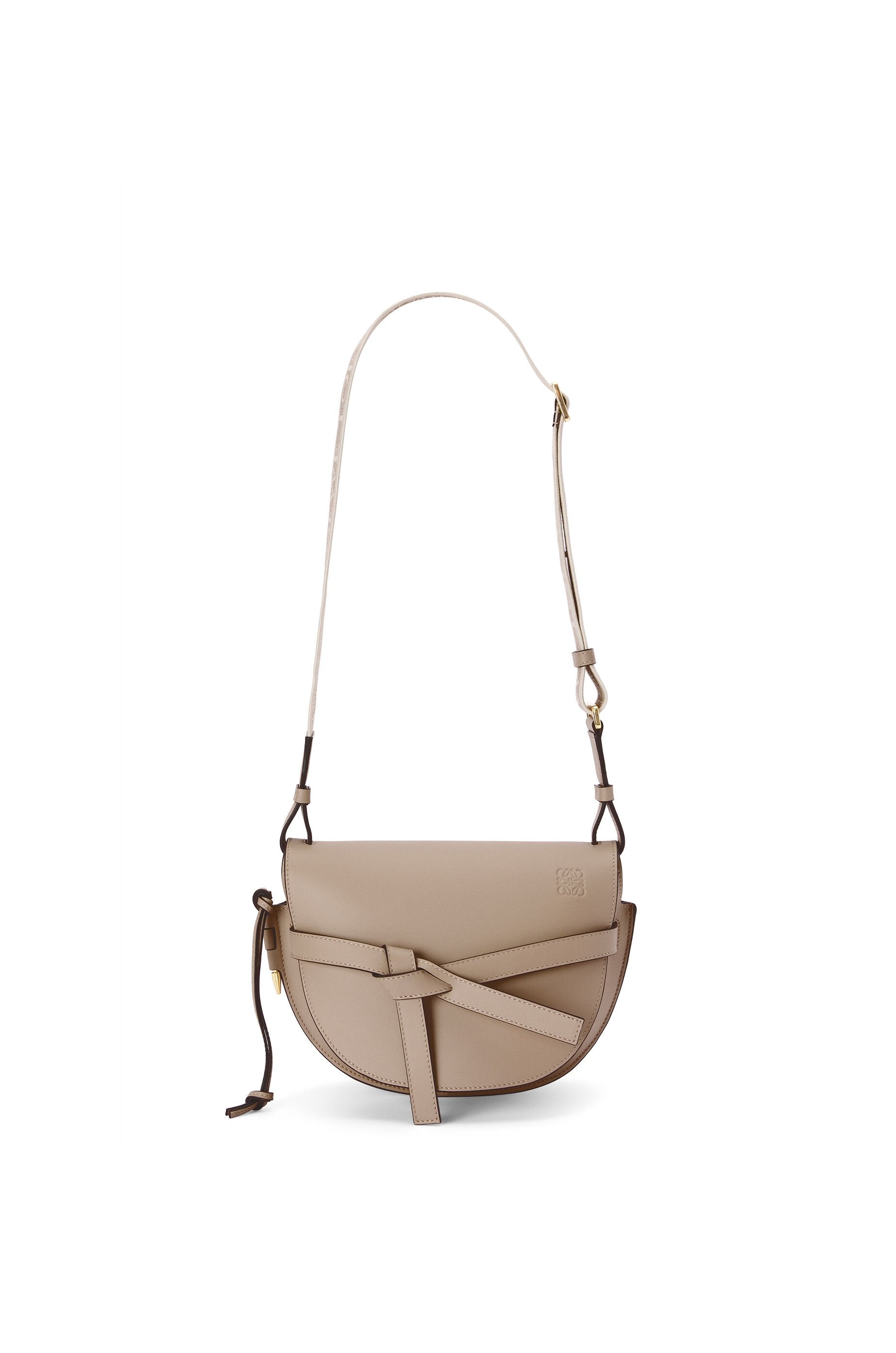 Loewe Small Gate bag in soft calfskin and jacquard (Colour: Sand)