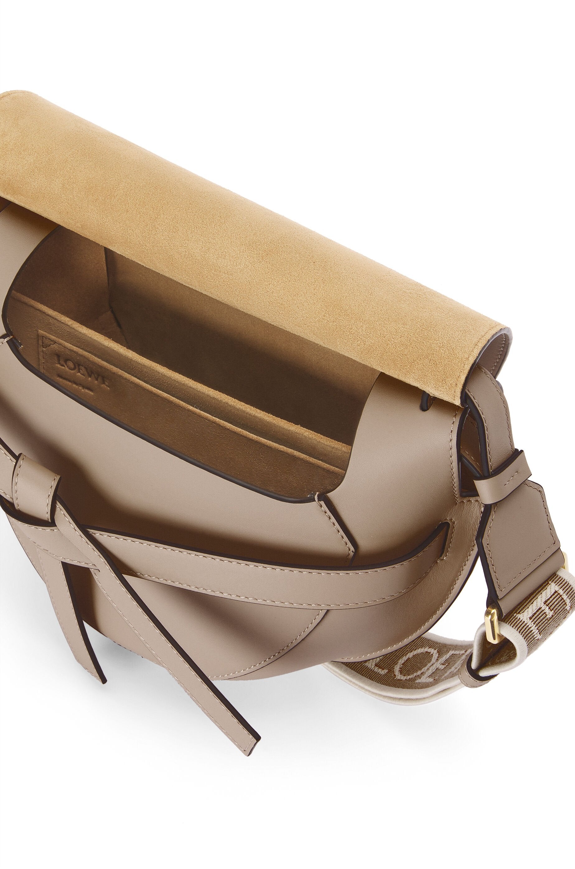 Loewe Small Gate bag in soft calfskin and jacquard (Colour: Sand)