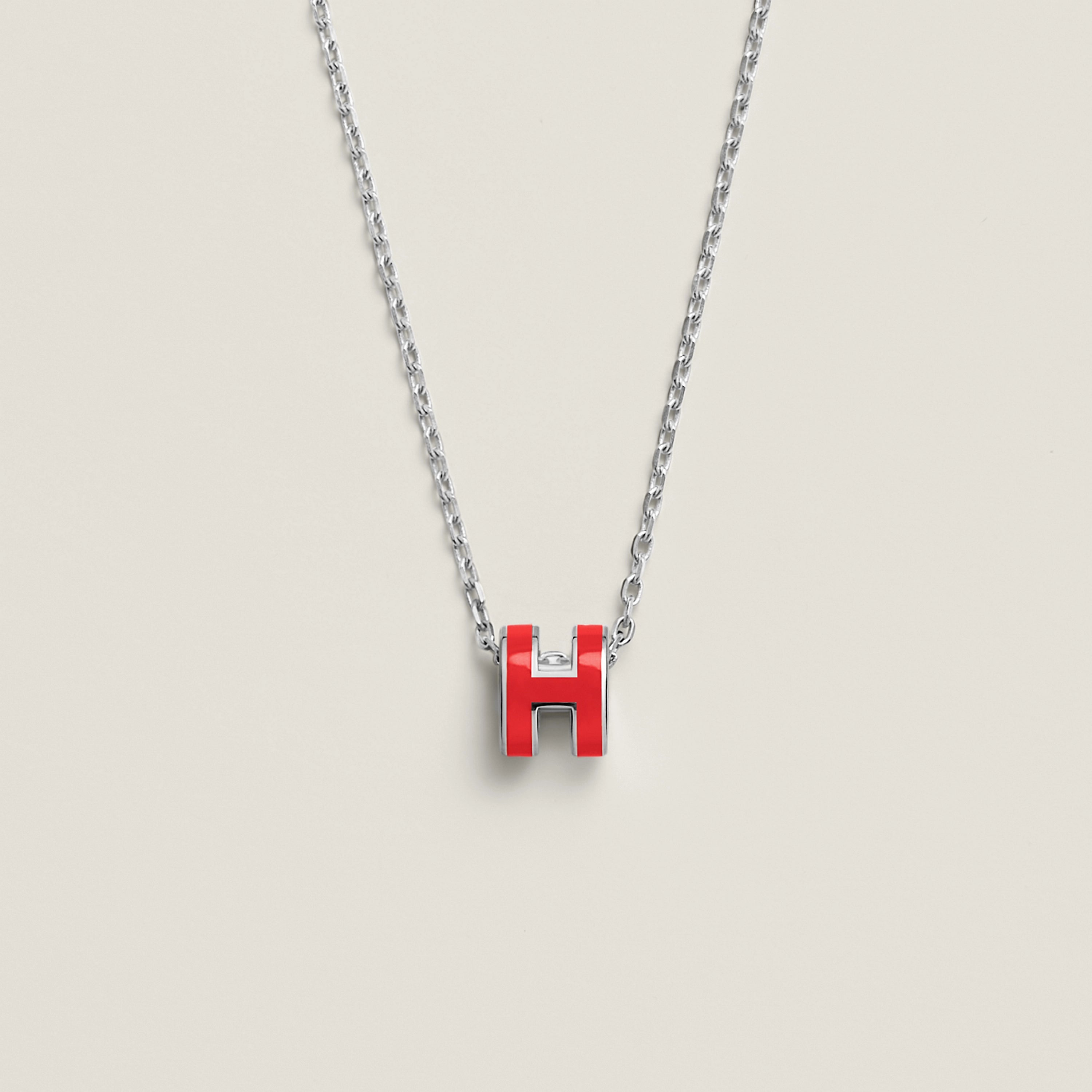 Hong Kong Stock Hermes Mini Pop H Necklace (Rouge Pink/Silver)