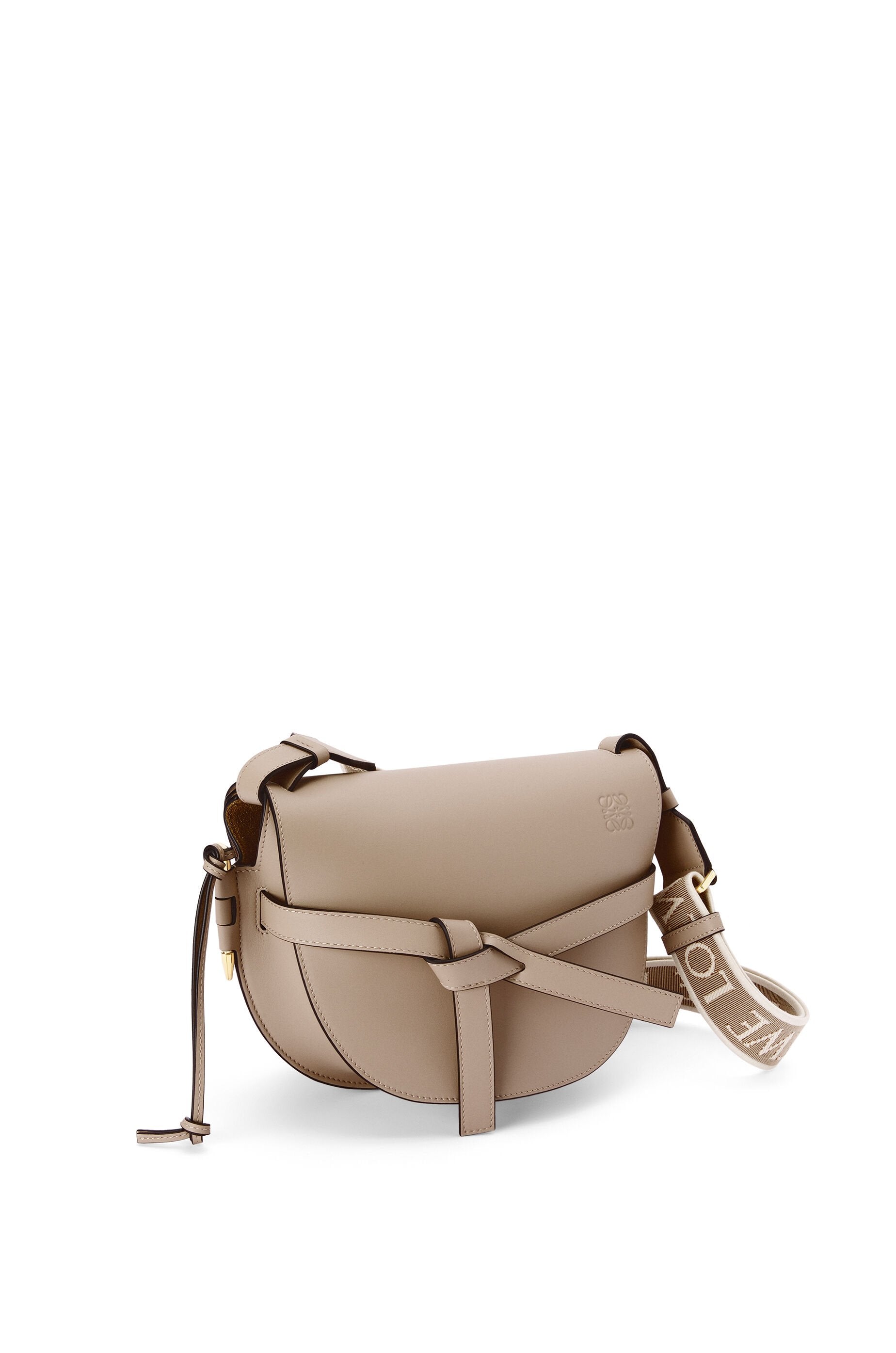 Loewe Small Gate bag in soft calfskin and jacquard (Colour: Sand)