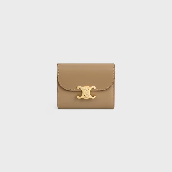 Celine Small Flap Wallet TRIOMPHE IN Shiny calfskin (SMOKED BROWN)