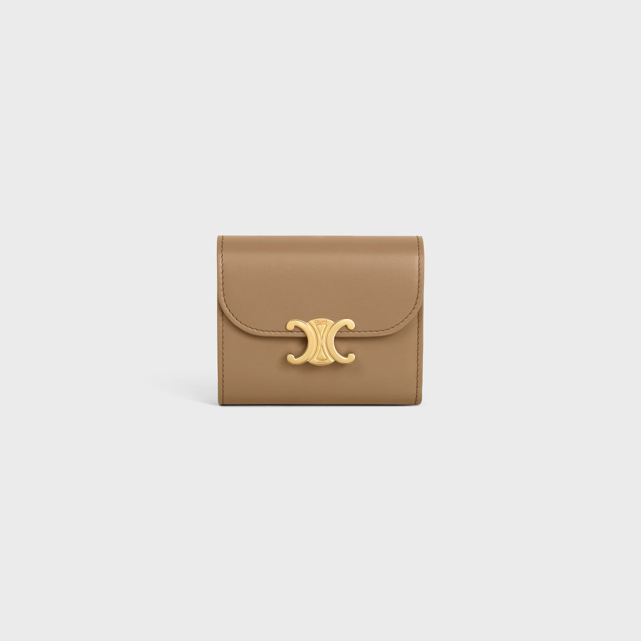 Celine Small Flap Wallet TRIOMPHE IN Shiny calfskin (DARK SEPIA)