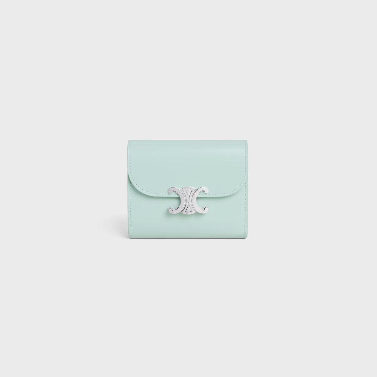 Celine Small Flap Wallet TRIOMPHE IN Shiny calfskin (LIGHT ACQUA)