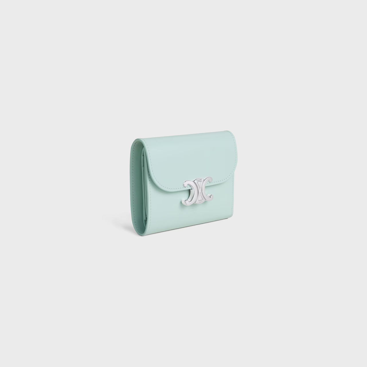 Celine Small Flap Wallet TRIOMPHE IN Shiny calfskin (LIGHT ACQUA)