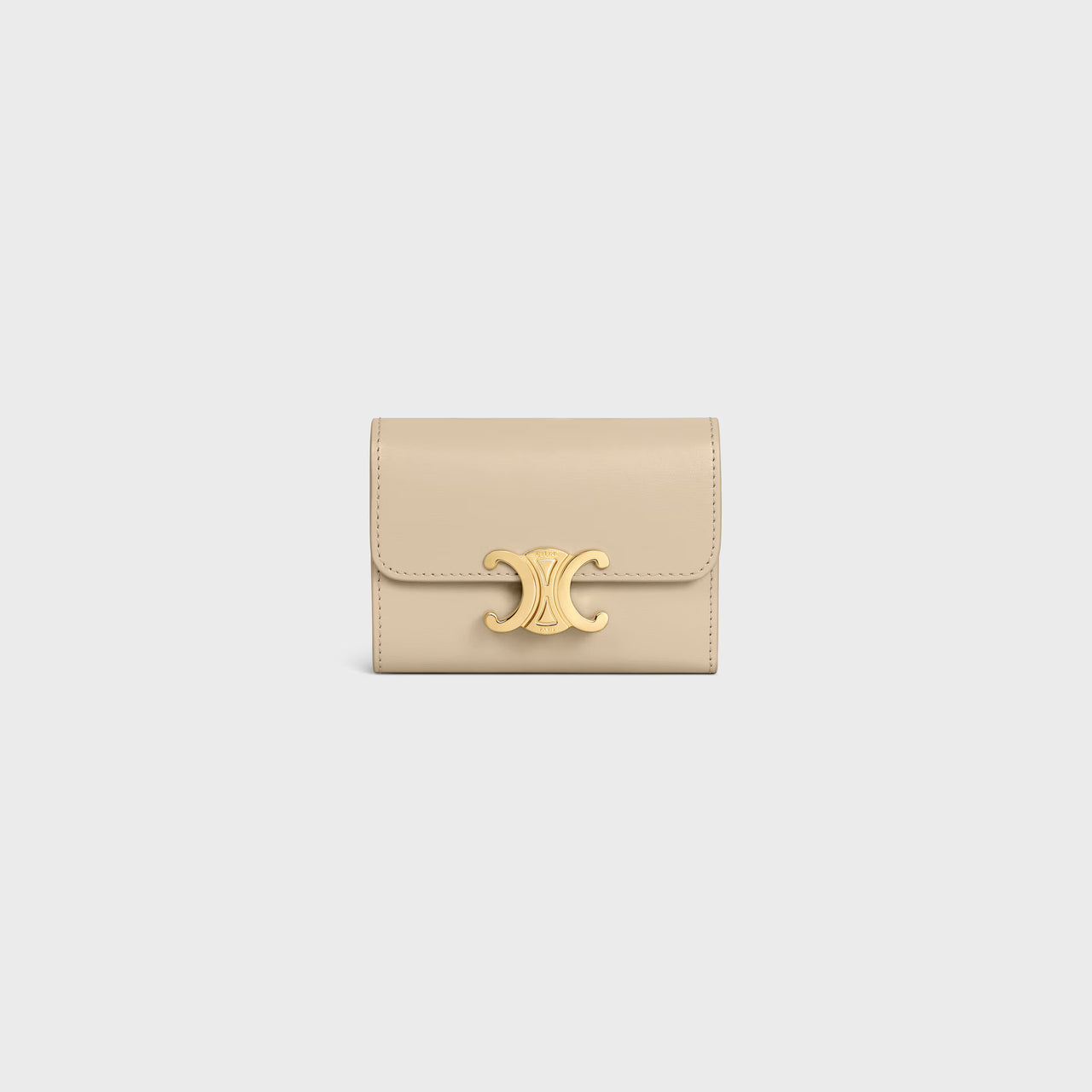 Celine COMPACT WALLET WITH COIN TRIOMPHE in Shiny calfskin (DEEP IVORY)