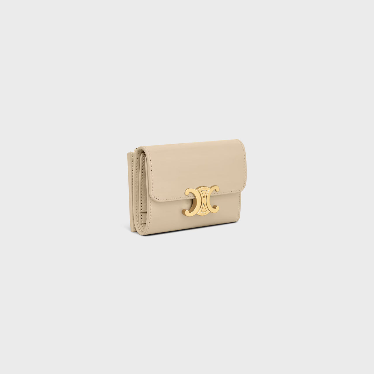 Celine COMPACT WALLET WITH COIN TRIOMPHE in Shiny calfskin (DEEP IVORY)
