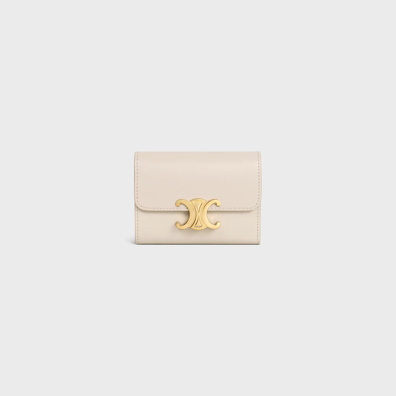 Celine COMPACT WALLET WITH COIN TRIOMPHE in Shiny calfskin (PALE BEIGE)
