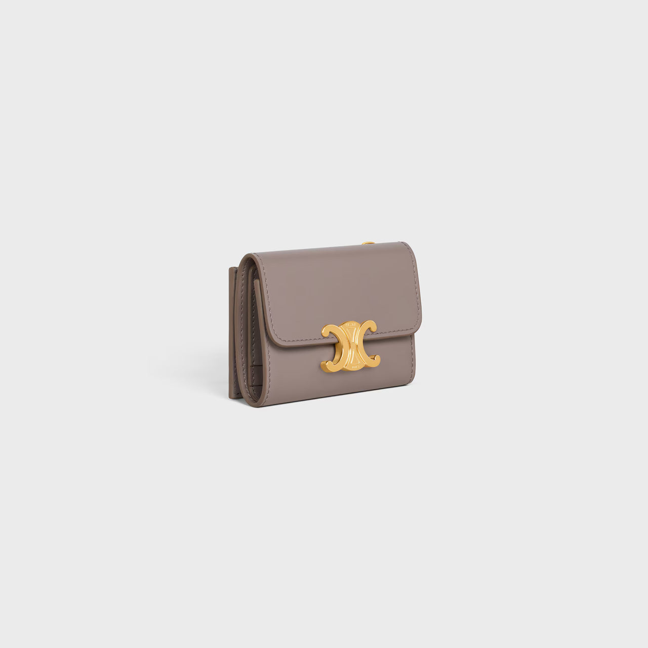 Celine COMPACT WALLET WITH COIN TRIOMPHE in Shiny calfskin (PEBBLE)
