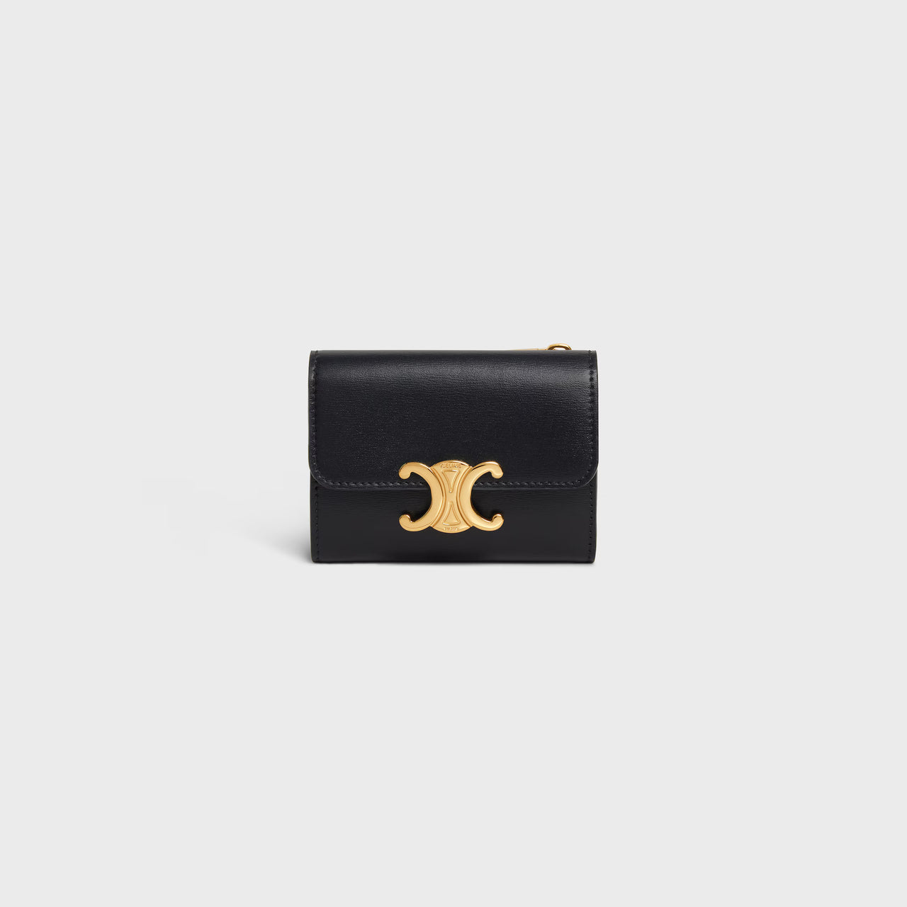 Celine COMPACT WALLET WITH COIN TRIOMPHE in Shiny calfskin (BLACK)