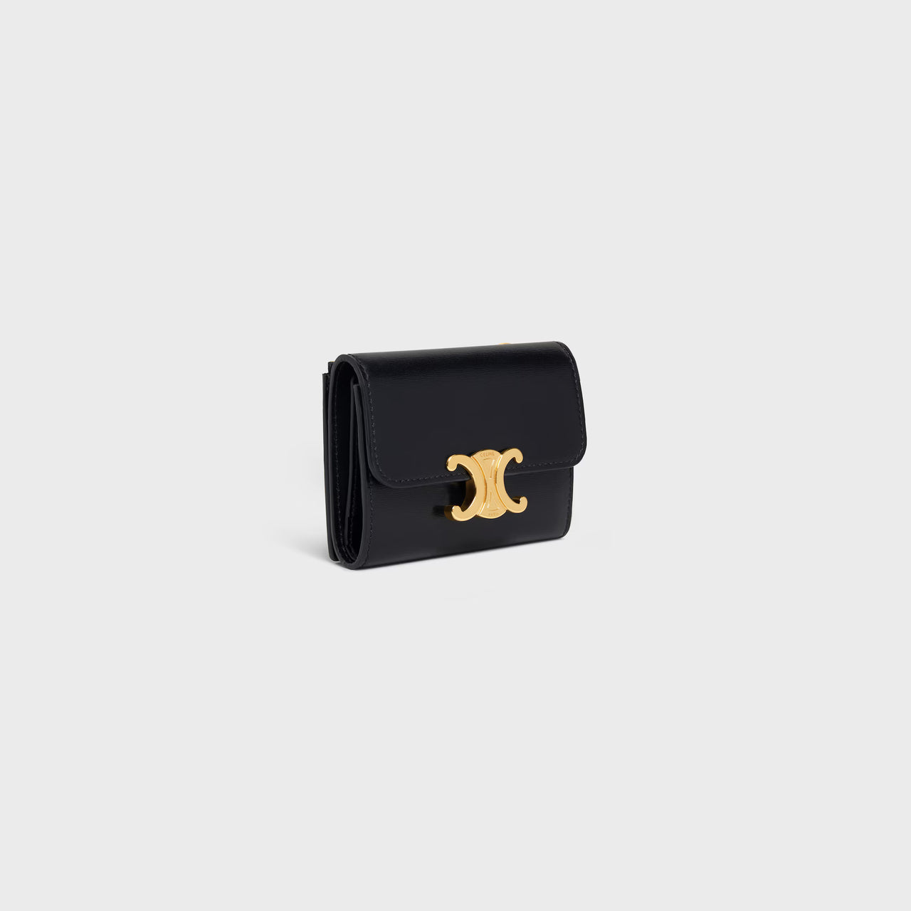 Celine COMPACT WALLET WITH COIN TRIOMPHE in Shiny calfskin (BLACK)