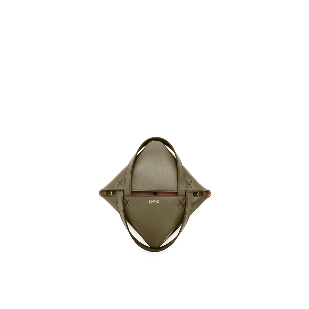 Loewe Mini Puzzle Fold Tote in shiny calfskin (Dark Khaki Green)
