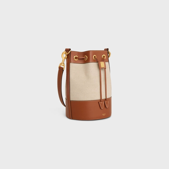 Celine Small Drawstring Cabas Marin in Textile and Calfskin (Natural/Tan)
