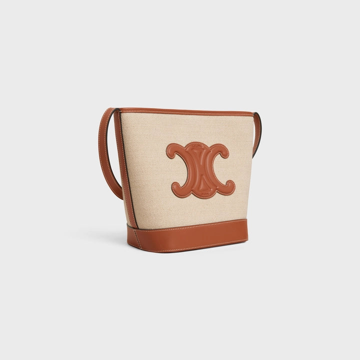 Celine Small Bucket Cuir Triomphe in Textile and Calfskin (Natural/Tan)