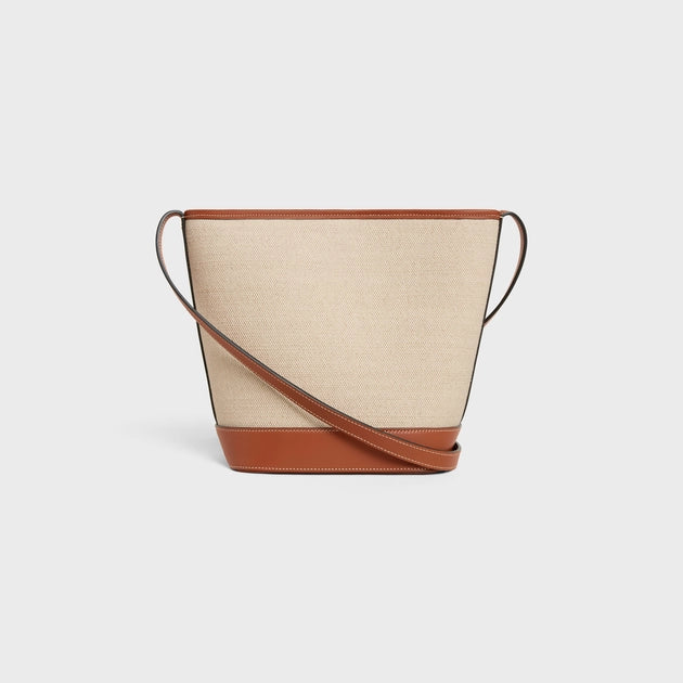 Celine Small Bucket Cuir Triomphe in Textile and Calfskin (Natural/Tan)