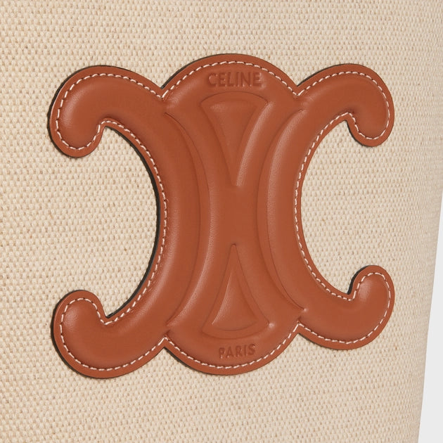 Celine Small Bucket Cuir Triomphe in Textile and Calfskin (Natural/Tan)