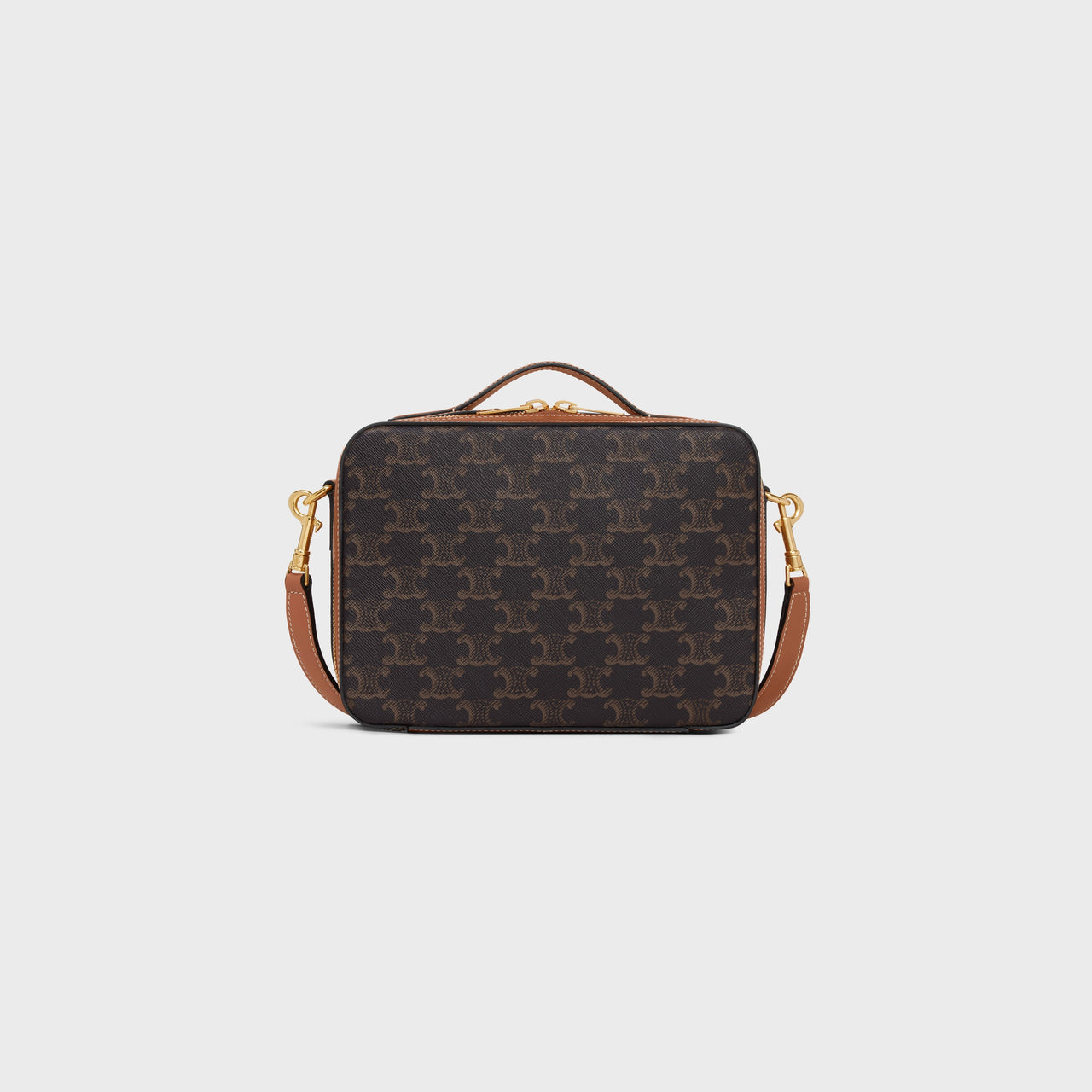 Celine Triomphe 帆布和小牛皮信箱（棕褐色）