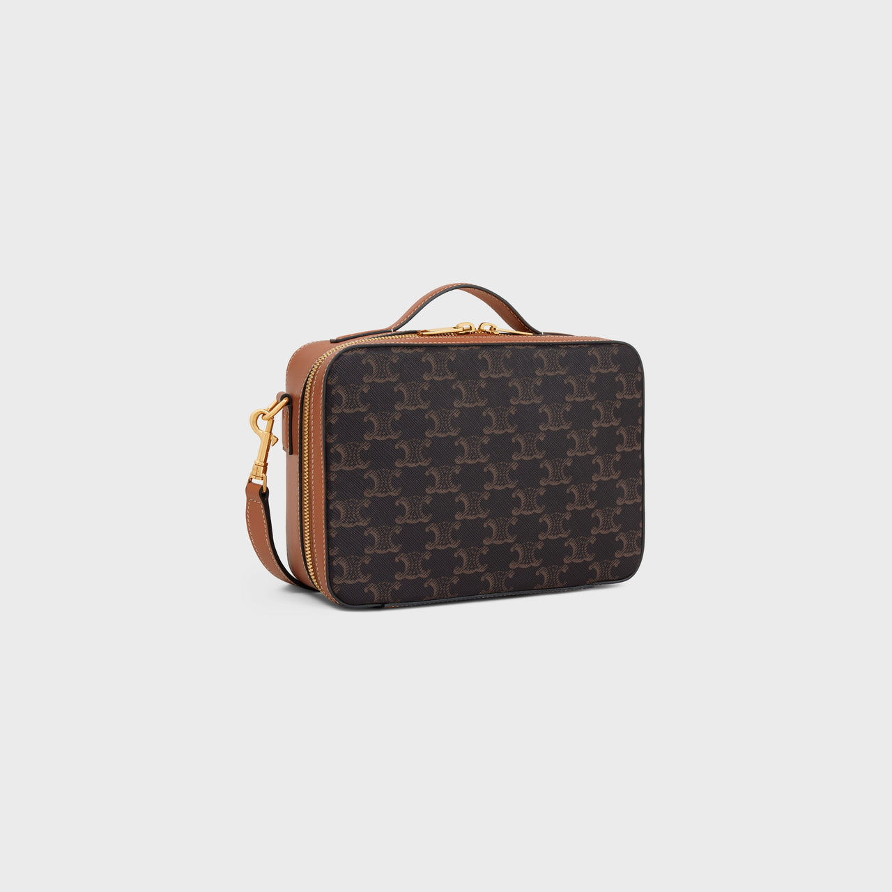 Celine Triomphe 帆布和小牛皮信箱（棕褐色）