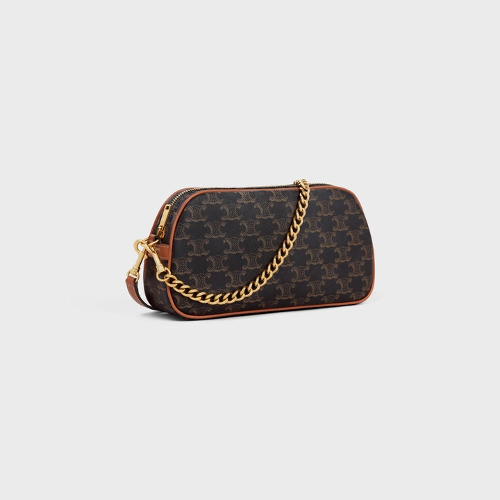 Celine Triomphe 帆布和小牛皮多功能包（棕褐色）