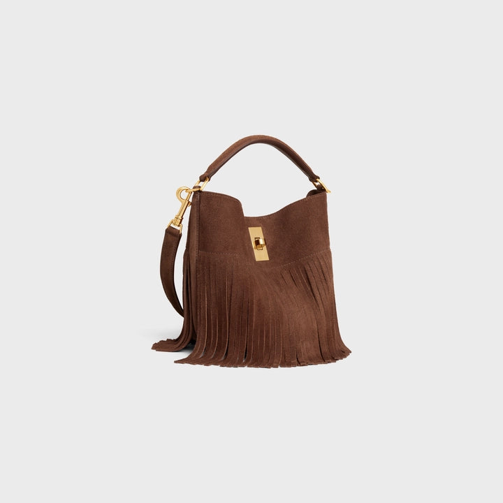 Celine Teen Bucket 16 Bag with Fringes in Suede Calfskin (Brown)