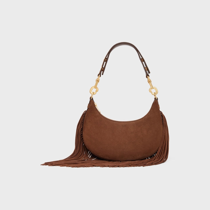 Celine Medium Ava Strap with Fringes in Suede Calfskin  (Brown)