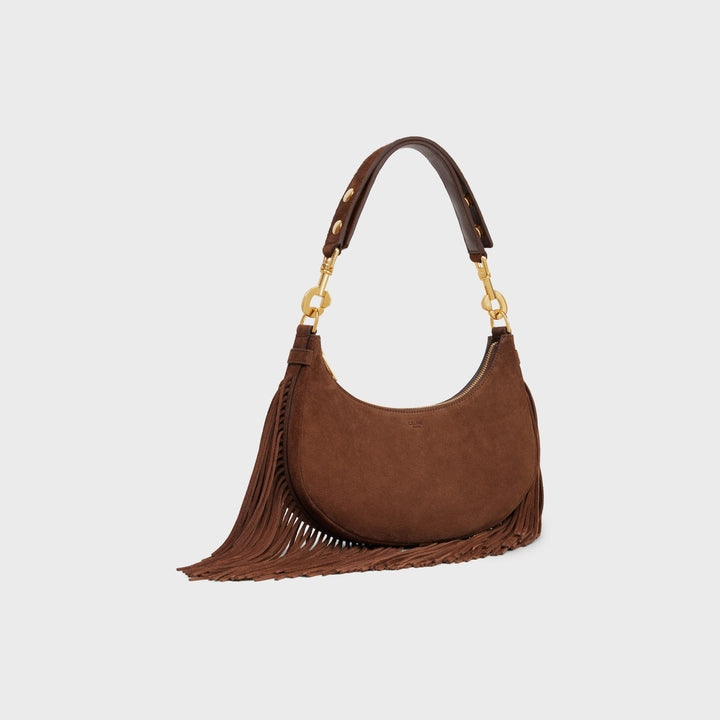 Celine Medium Ava Strap with Fringes in Suede Calfskin  (Brown)