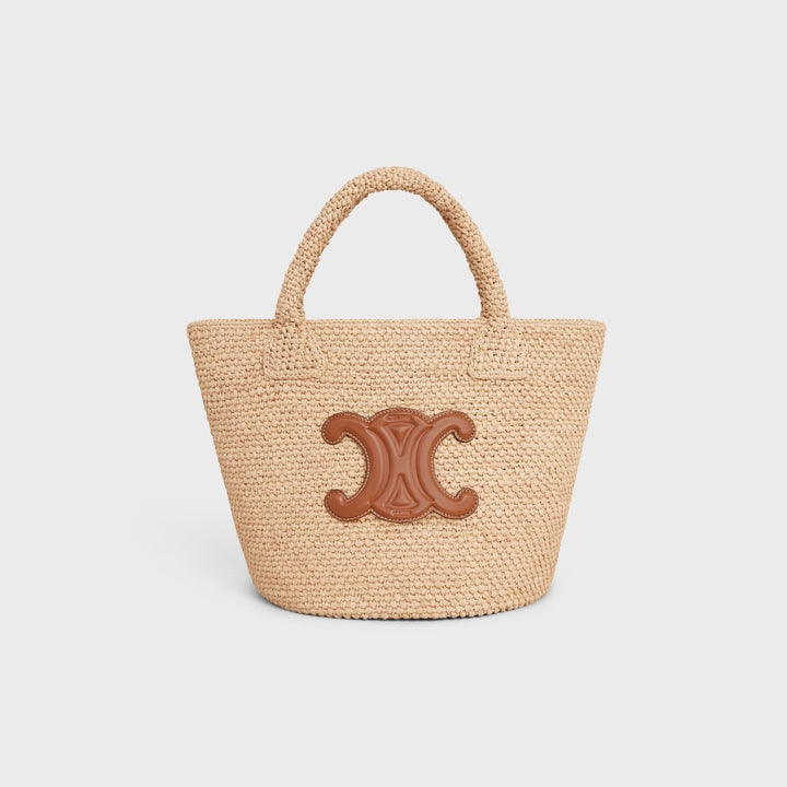 Celine Supple Small Triomphe Celine Classic Panier in Raffia and Calfskin (Tan)