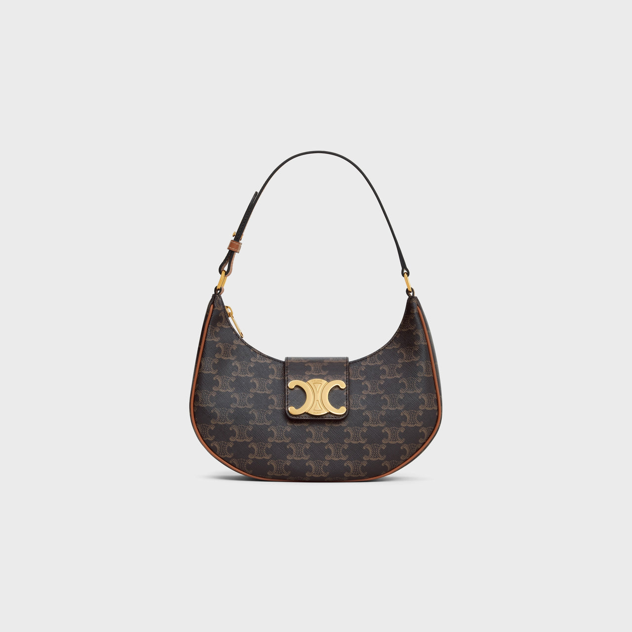 CELINE Ava Triomphe IN Triopmhe 帆布和小牛皮軟包（棕褐色）