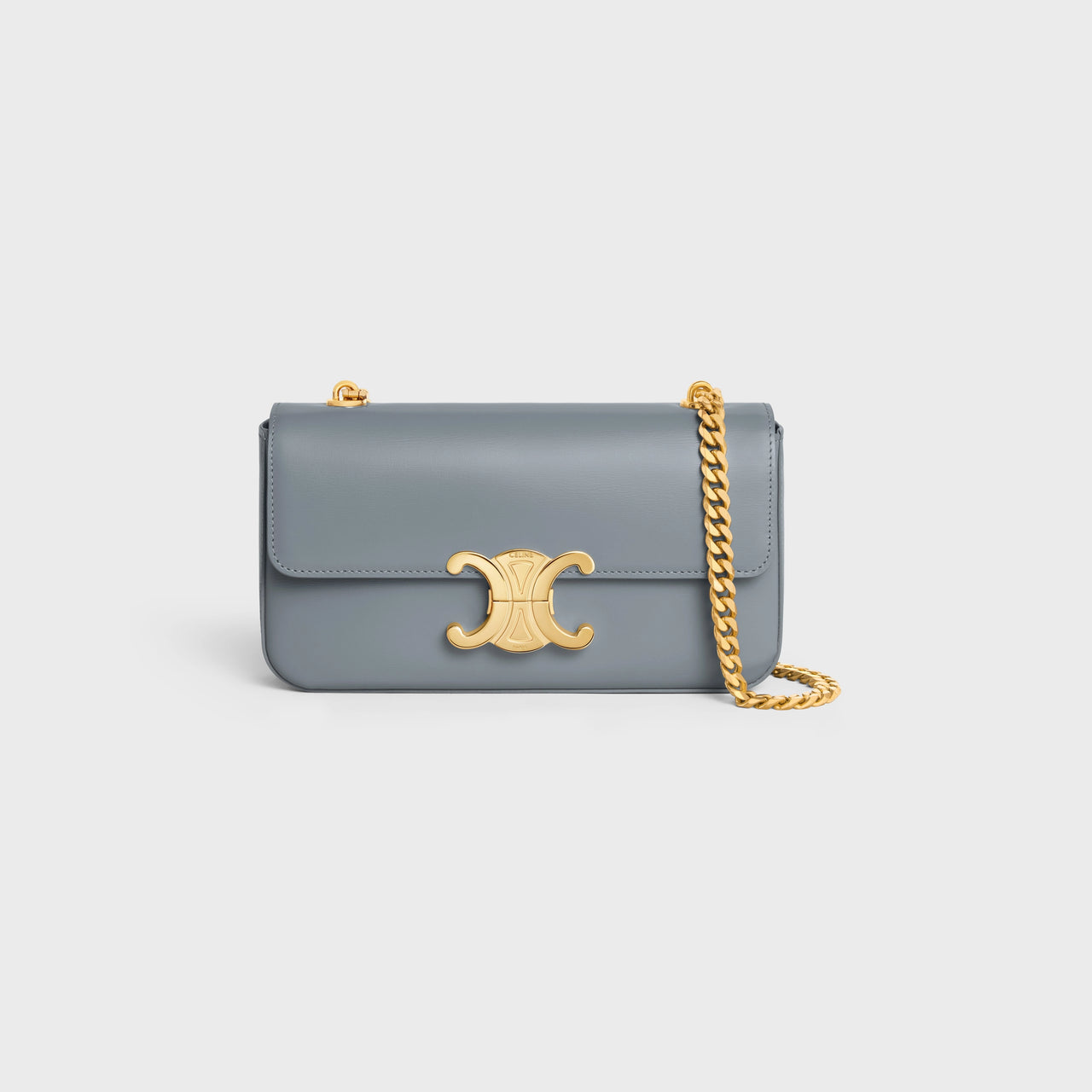 Celine 閃亮小牛皮 Triomphe 鏈條單肩包（藍灰色）