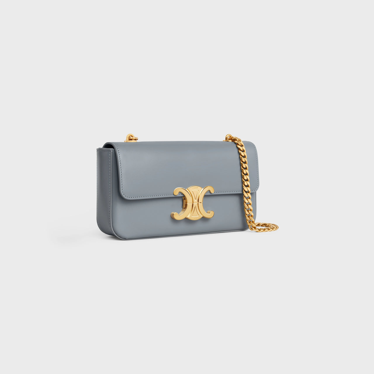 Celine 閃亮小牛皮 Triomphe 鏈條單肩包（藍灰色）