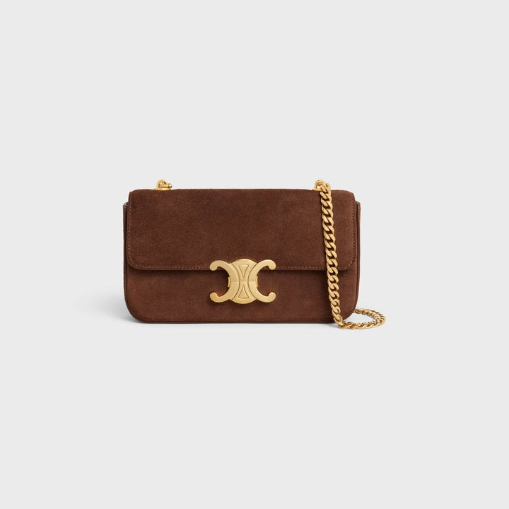 Celine 麂皮小牛皮 Triomphe 鏈條單肩包（棕色）
