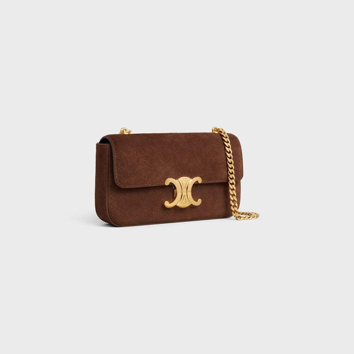 Celine 麂皮小牛皮 Triomphe 鏈條單肩包（棕色）