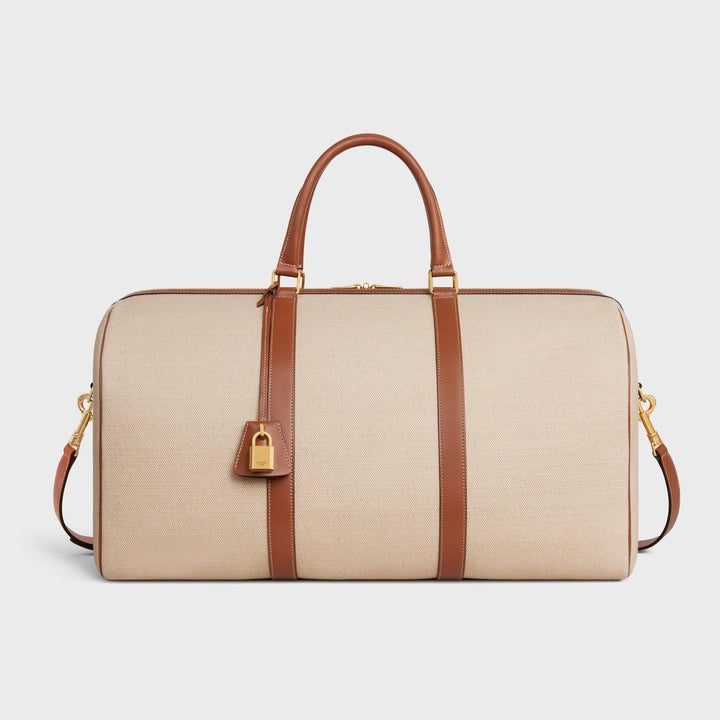Celine Large Travel Bag in Textile and Calfskin (Natural/Tan)