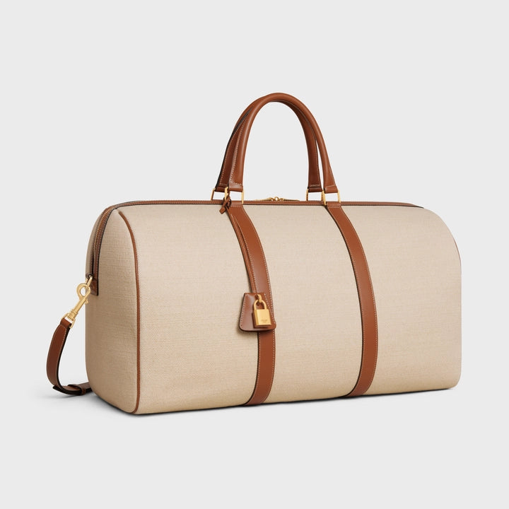 Celine Large Travel Bag in Textile and Calfskin (Natural/Tan)