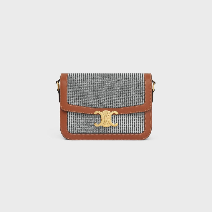 Celine Classique Triomphe Bag in Striped Textile and Calfskin (Anthracite)