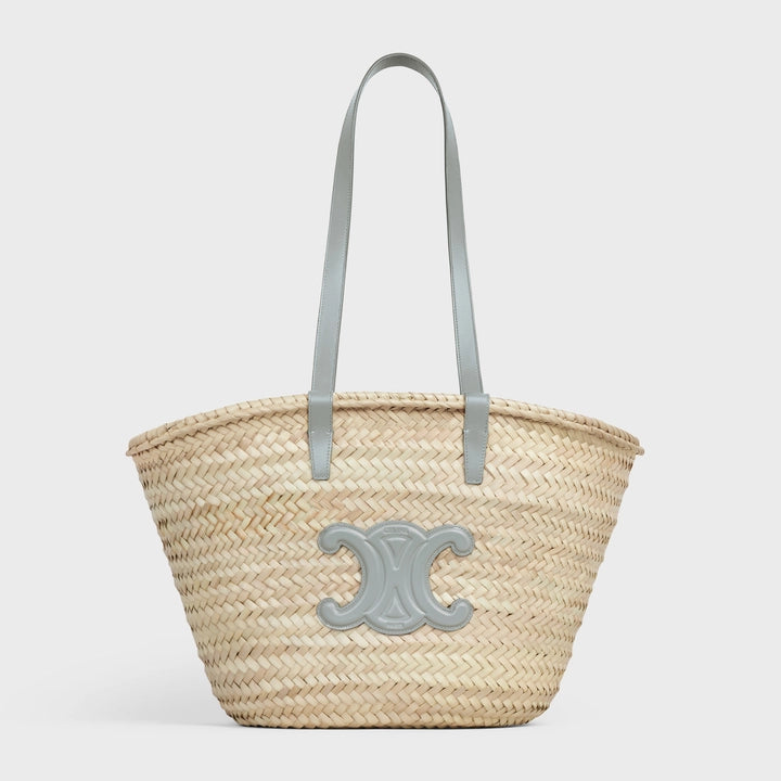 Celine Triomphe 中型棕櫚葉與小牛皮 Celine Classic Panier（珍珠藍）