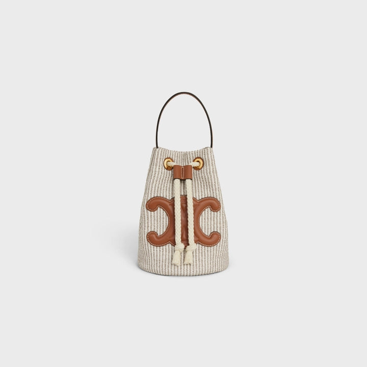 Celine Teen Drawstring in Striped Textile  and Calfskin (Beige)