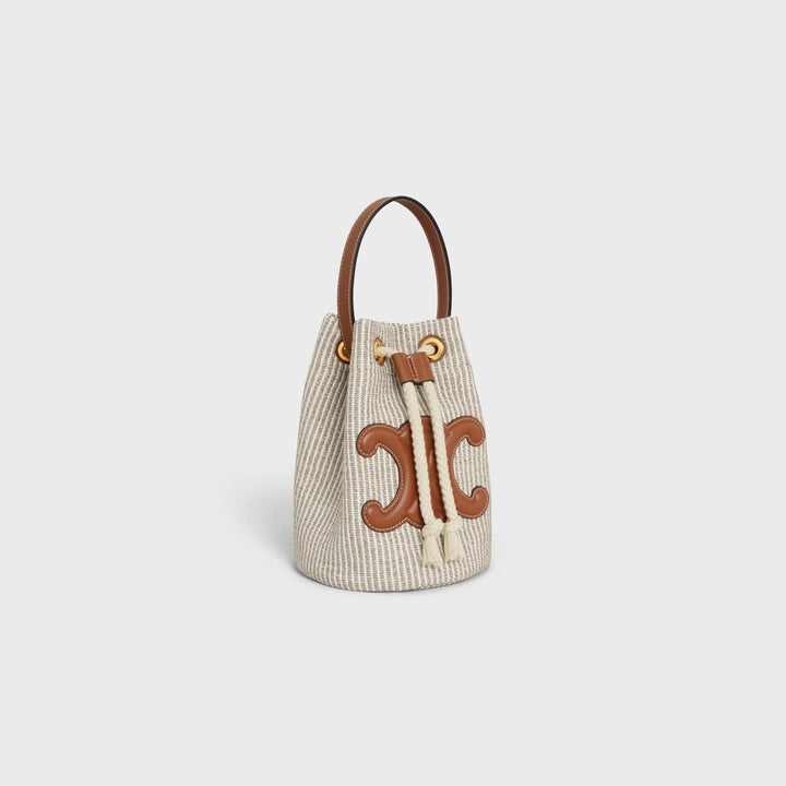 Celine Teen Drawstring in Striped Textile  and Calfskin (Beige)