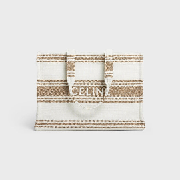 Celine  Large Cabas Thais in Striped Textile with Celine Jacquard (Tobacco/Tan)