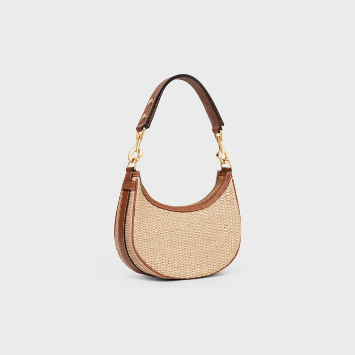 Celine Medium Ava Strap in Raffia Effect Textile and Calfskin  (Natural/Tan)