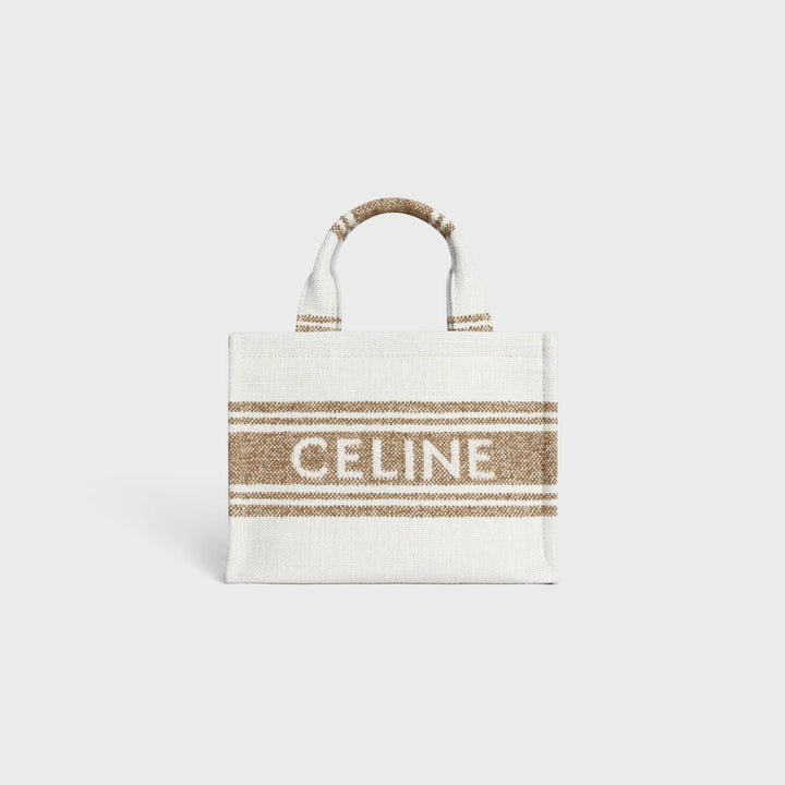 Celine 小號 Cabas Thai 條紋織物與 Celine 提花織物（煙草色/棕褐色）