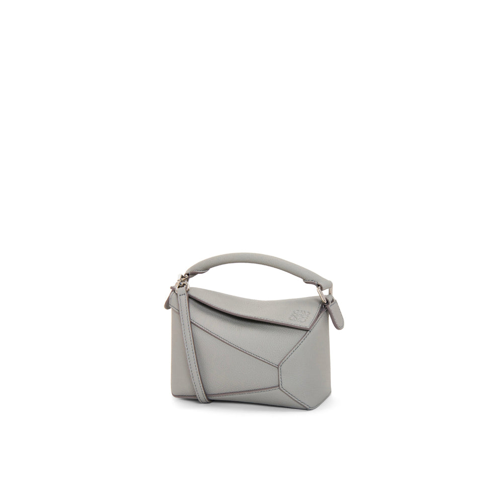 Loewe Mini Puzzle bag in soft grained calfskin (Pearl Grey)