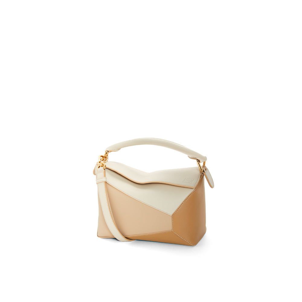 Loewe Small Puzzle bag in classic calfskin (Angora/Dusty Beige/Gold)