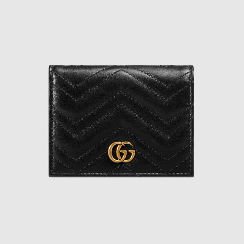 Gucci GG Marmont card case wallet (Black matelassé chevron leather with GG on the back)