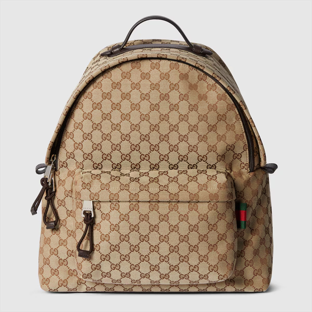 Gucci Medium GG backpack with Web (Beige and dark brown GG canvas)