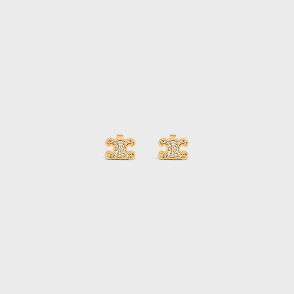 Celine Triomphe Rhinestone Studs in Strass and Brass with Gold Finish (GOLD)
