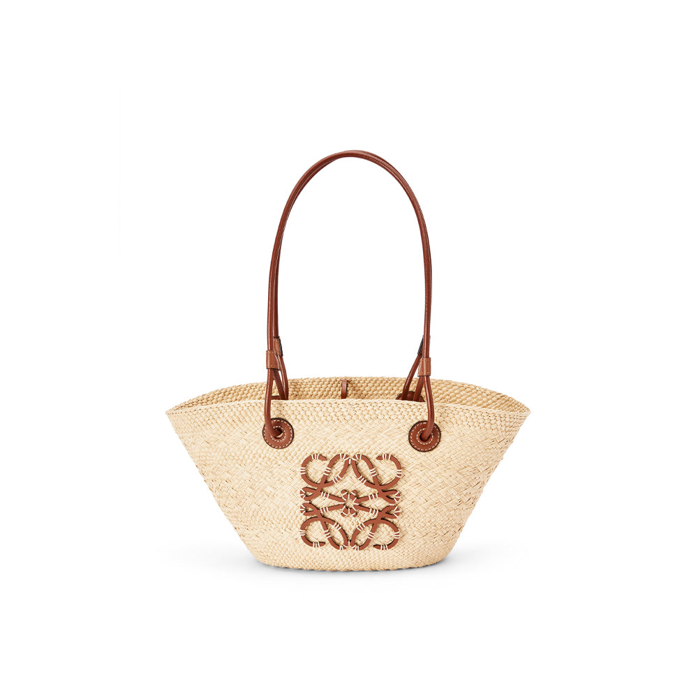 香港現貨 - Loewe Small Anagram Basket bag in iraca palm and calfskin（自然色/棕褐色）