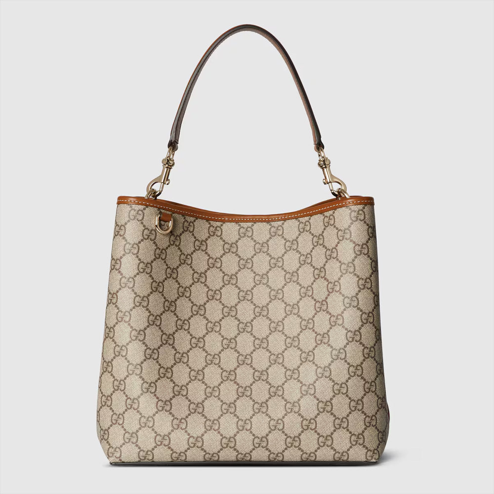Gucci GG Emblem small shoulder bag (Beige and dark brown new GG Monogram coated fabric)
