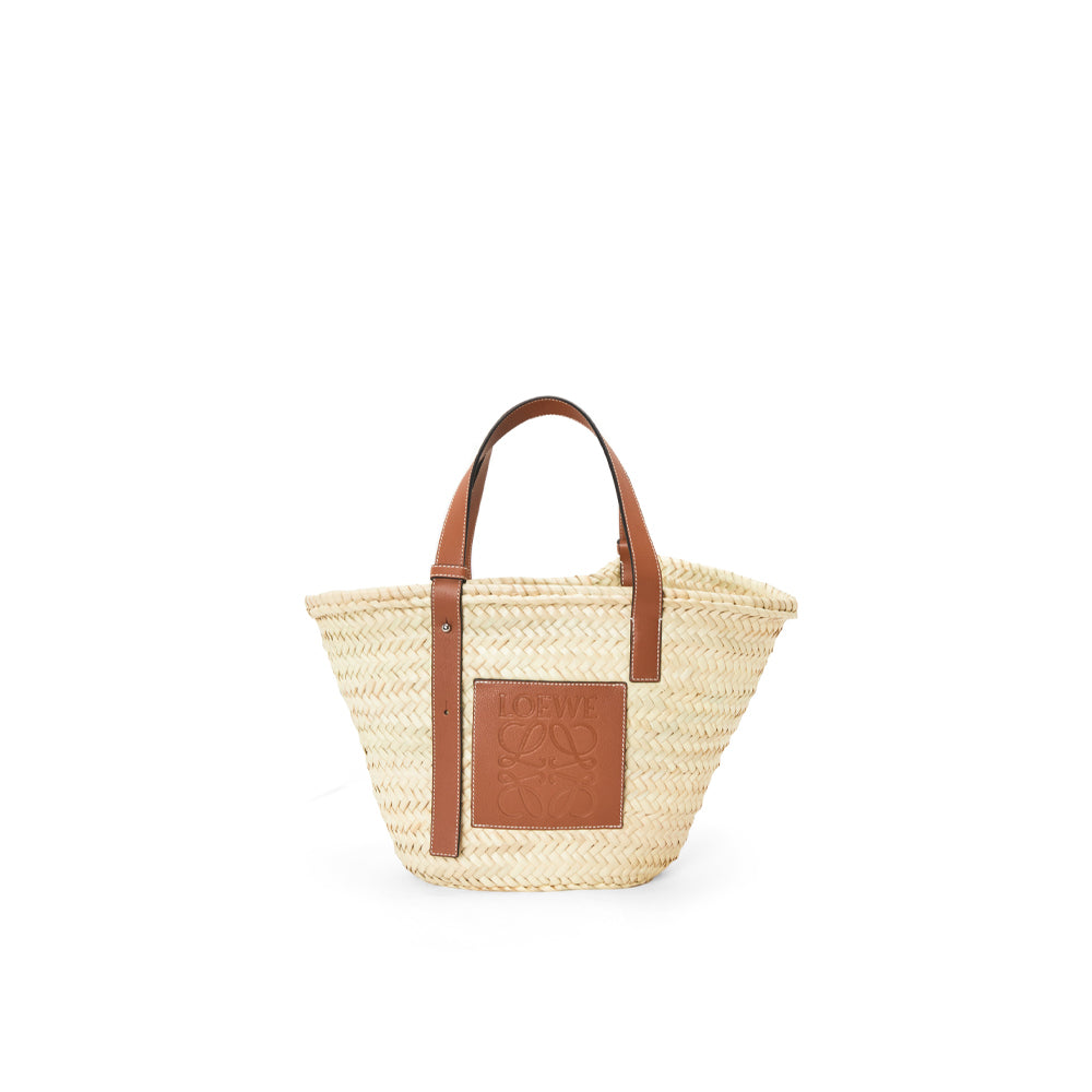 香港現貨 - Loewe Basket bag in raffia and calfskin (自然色/棕褐色)