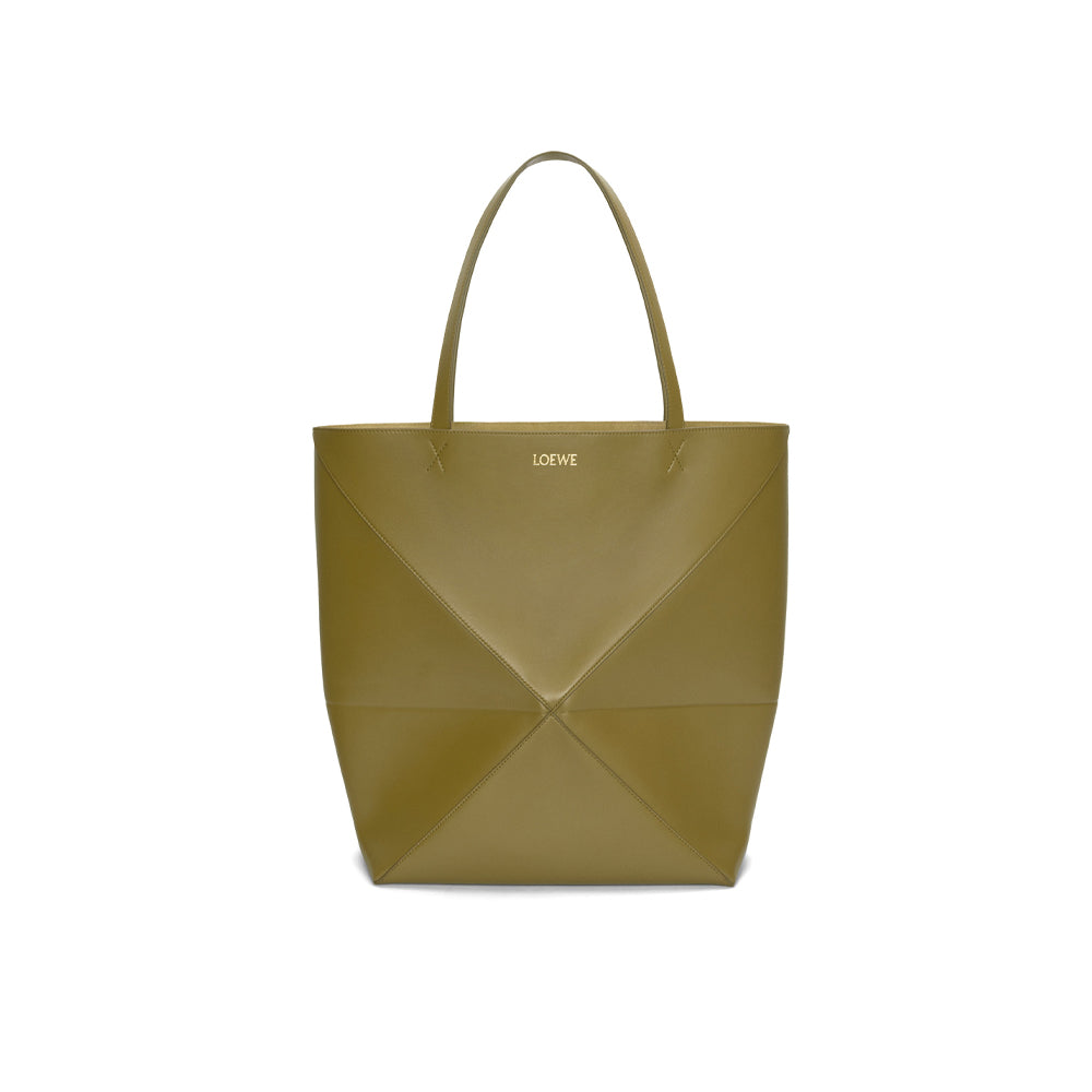 Loewe XL Puzzle Fold Tote in shiny calfskin (Olive)